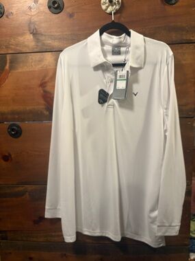 Callaway Swing Tec 50 UPF White Long-Sleeve Golf Polo